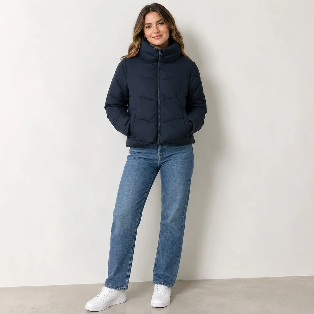 Abercrombie & Fitch Puffer Jacket Womens S Navy Blue Y2K Water Wind Resistant